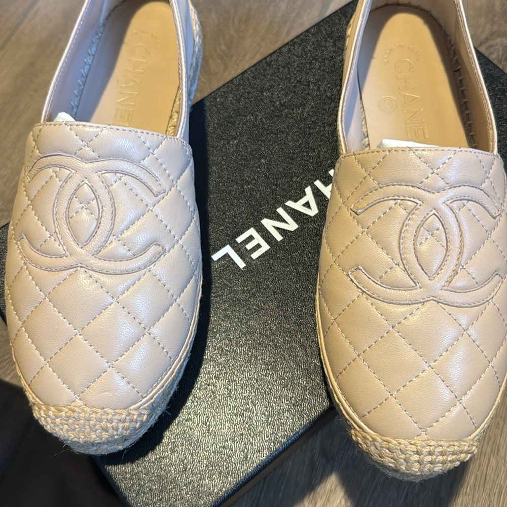 CHANEL Cream Quilted Loafers Slip-Ons